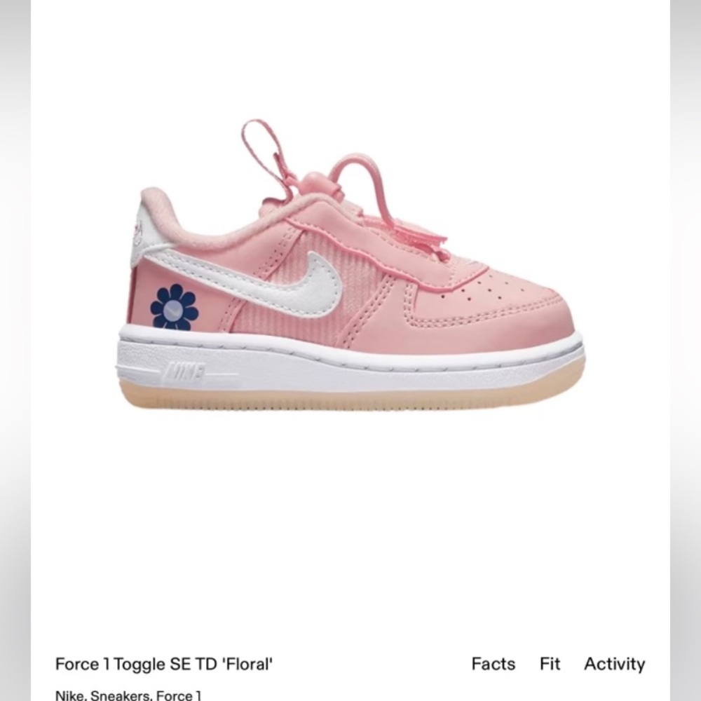 NIKE AIR FORCE 1 TOGGLE SE TD toddler size 3 pink white elastic laces flowers